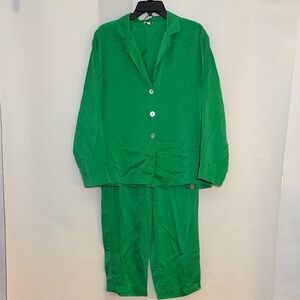 Lunya Vibrant Green Women's Washable 100% Silk Pajamas Set Size Medium